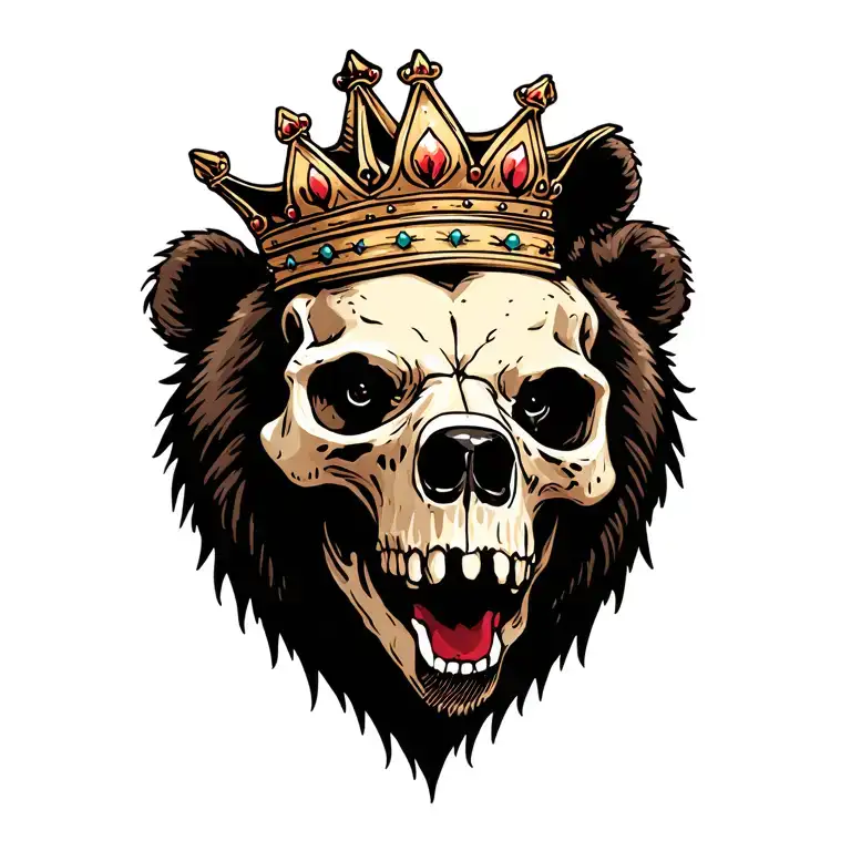 Bear skull wearing a crown tattoo design idea
