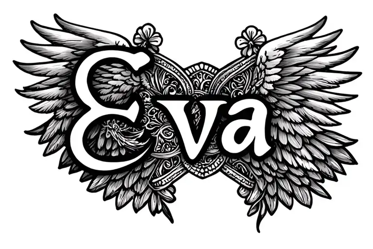 I need a sketch of a tattoo with the name Eva with a beautiful border or wings, a medium sized font in capitals but not tattoo design idea