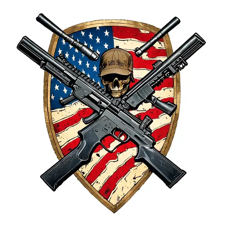 Incorporate the iconic symbol of the US Army infantry crossed rifles in a modern and abstract way tattoo design idea