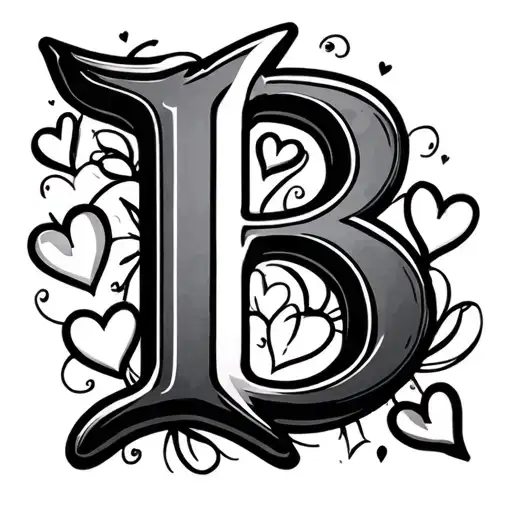 the letter b and hearts  tattoo design idea
