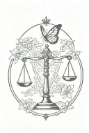libra scale with crown on top and a butterfly  tattoo design idea