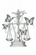 libra scale with crown on top and a butterfly  tattoo design idea