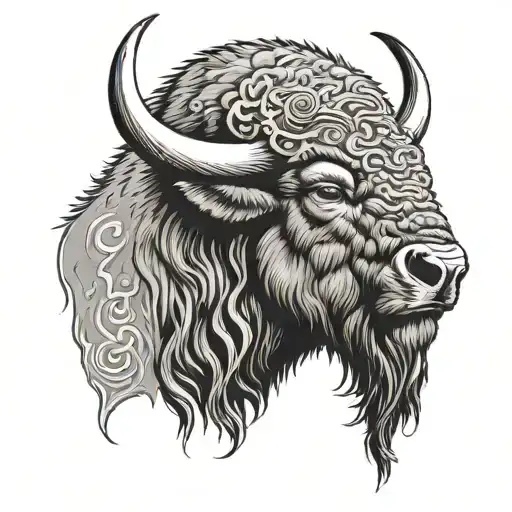 bison head, warrior, hardship, fight tattoo design idea