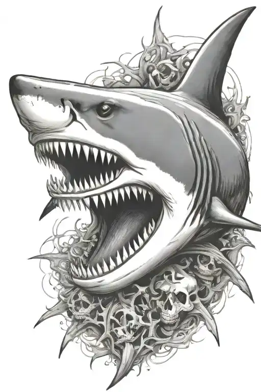 shark skeleton tattoo design idea
