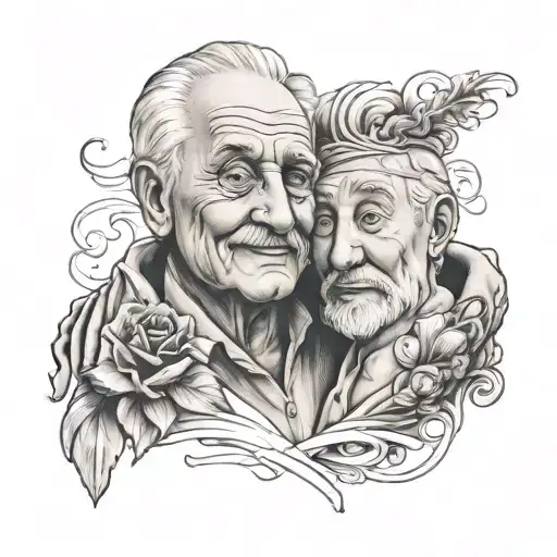 Grandfather and grandson tattoo design idea