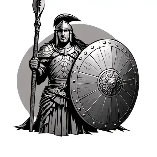 Spartan Legionary Holding a spear and shield tattoo design idea