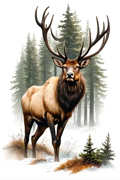 elk with a woods background tattoo design idea
