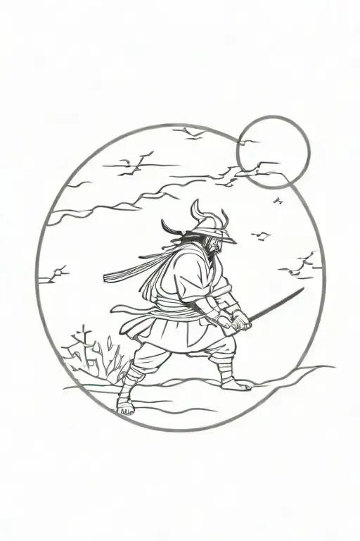 Samurai, moon, Forrest tattoo design idea