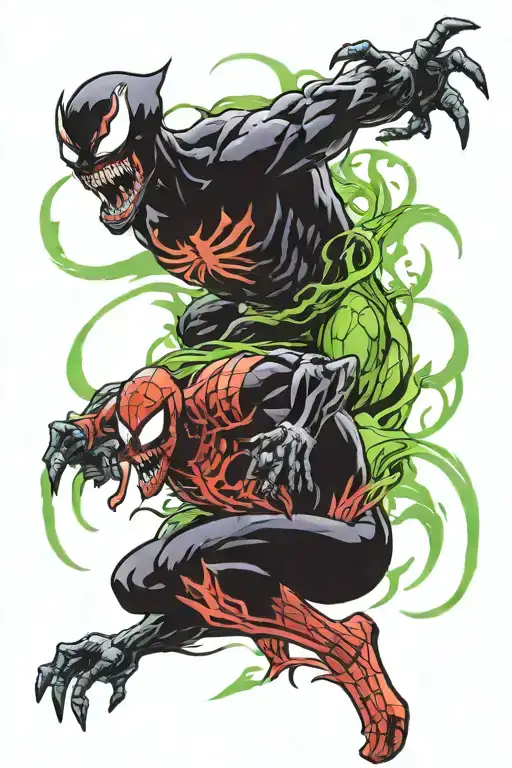 venom fighting spiderman green goblin symbiote tattoo design idea