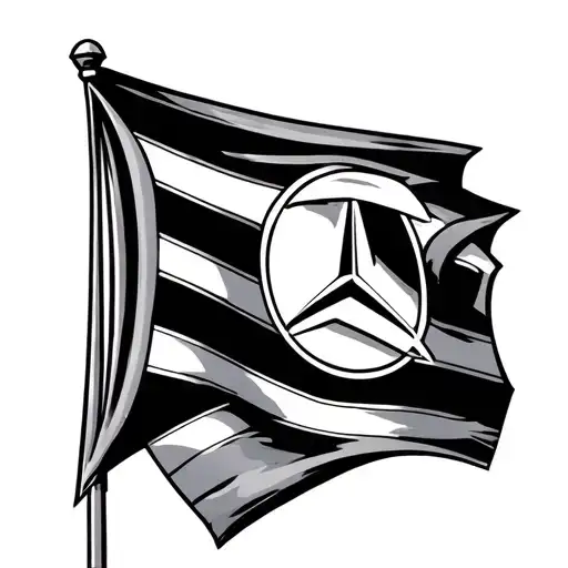 mercedes f1 logo. formula 1 car racing flag intertwined. number 7. tattoo design idea
