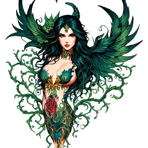 Morrigan entwined with vines tattoo design idea
