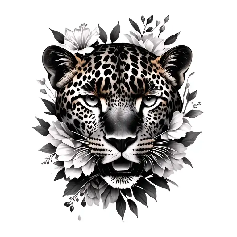 leopard print spots and flowers surrounding tattoo design idea