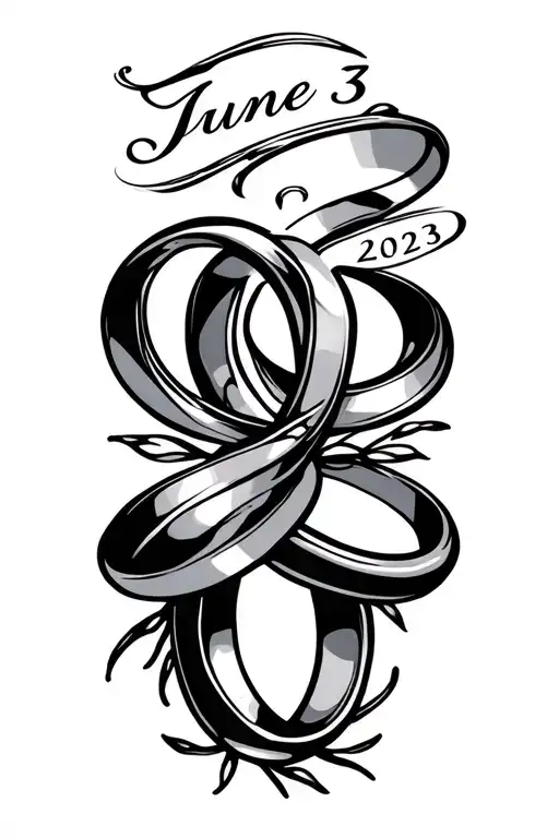 "June 3, 2023" marriage wedding rings tattoo design idea