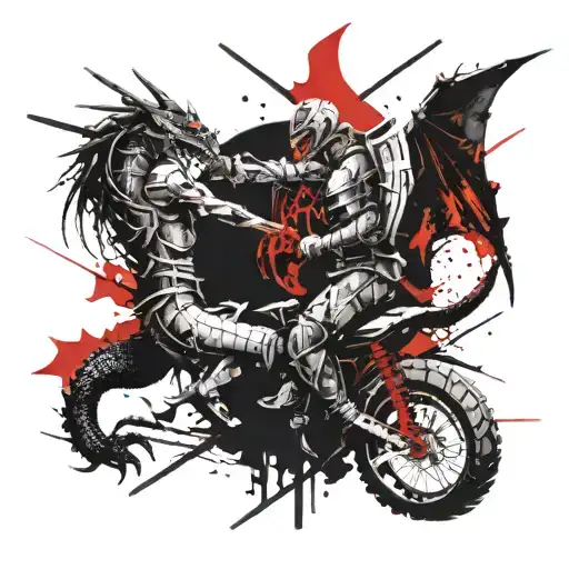 dragon fighting female knight tattoo design idea