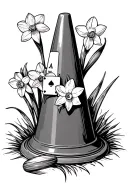 traffic cone with narcissus flowers and playing cards tattoo design idea