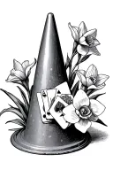 traffic cone with narcissus flowers and playing cards tattoo design idea