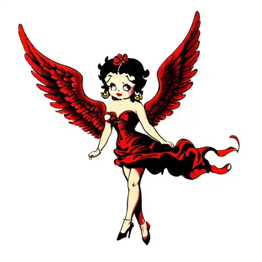 Betty boop with Angel wings spread tattoo design idea