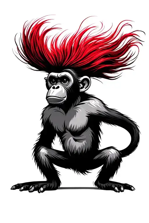 monkey with red mohawk hairstyle tattoo design idea