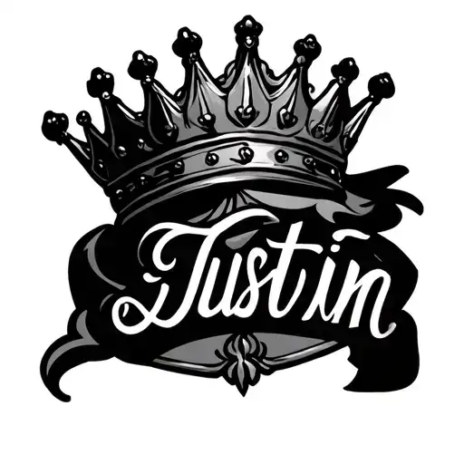 name Justin and king crown tattoo design idea