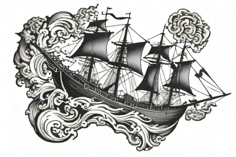 boat 18th century tattoo design idea