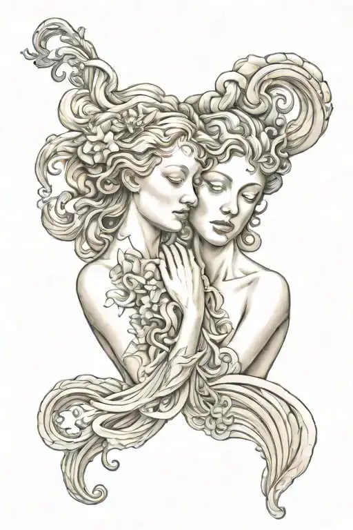 birth of Venus gemini sisters multiple heads together and inside tattoo design idea