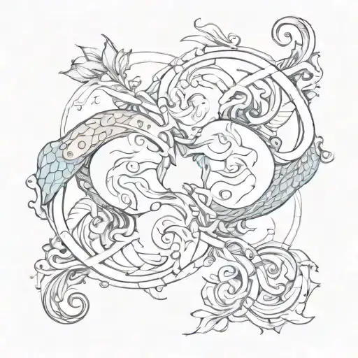 pisces combination with gemini symbol intertwined tattoo design idea