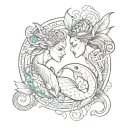 pisces combination with gemini symbol intertwined tattoo design idea