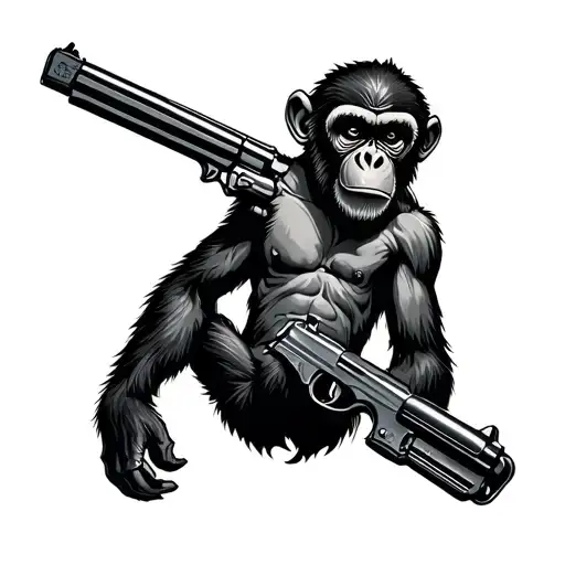 bad monkey with guns tattoo design idea