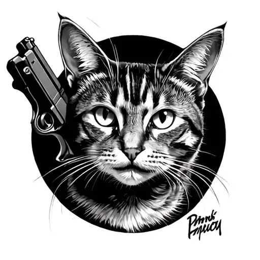 Cat With A Gun tattoo design idea