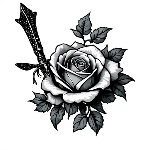 dragonfly dagger rose surrounded tattoo design idea