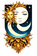 Sun and Luna and Stars tattoo design idea