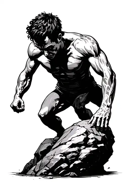 sisyphus pushing a rock tattoo design idea
