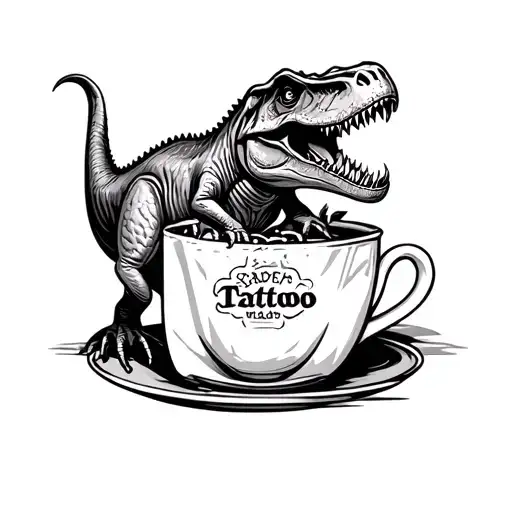 a T rex in a tea bag cute tattoo design idea