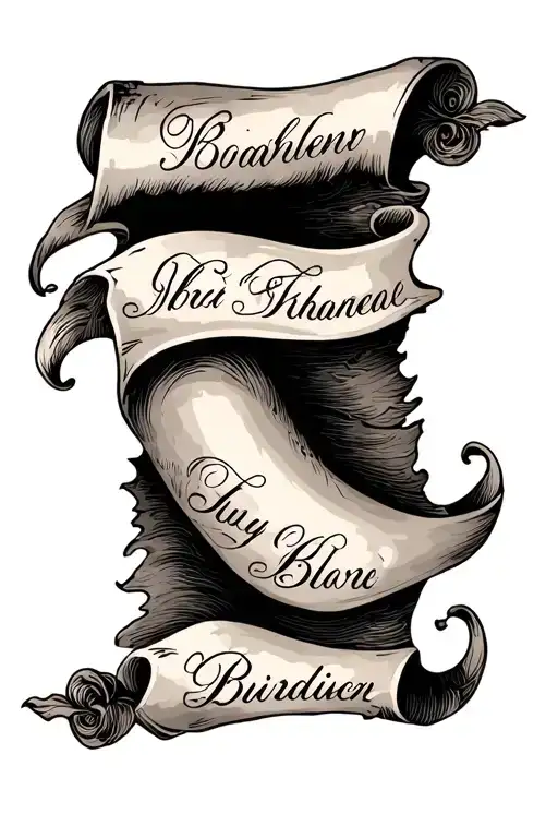 old scroll with my 3 childrens names and birth date tattoo design idea