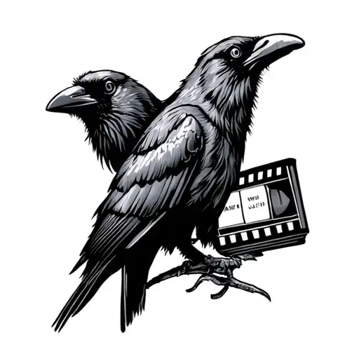 Tattooed by a crow with a movie behind it tattoo design idea