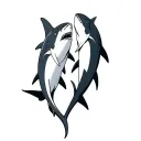 two sharks chasing eachother, grate white and mako shark fine line tattoo design idea
