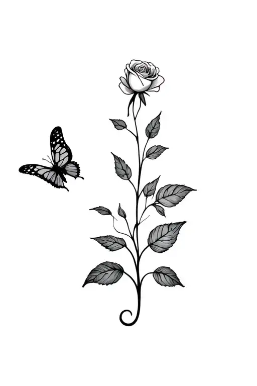 Semicolon Butterfly and Rose growing tattoo design idea