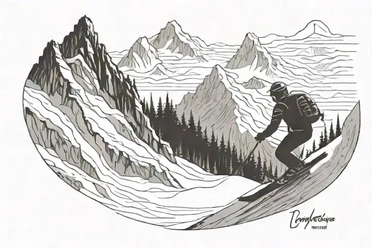 skier carving down a mountain tattoo design idea