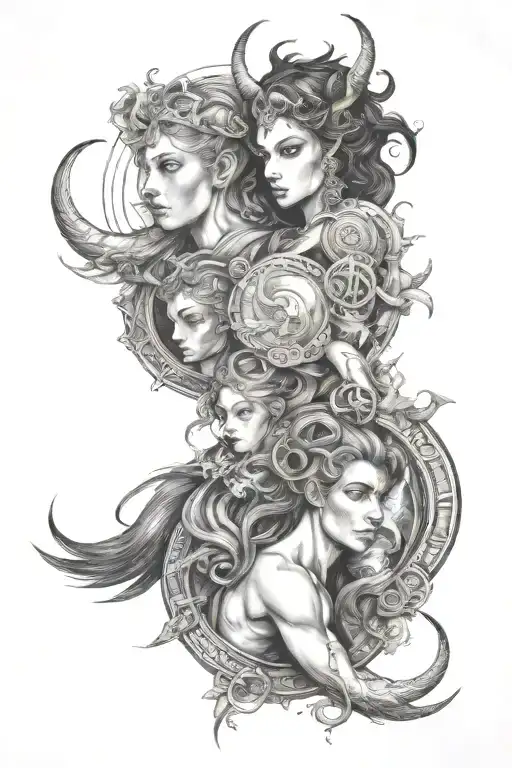 Gemini, capricorn, cancer, taurus and libra zodiac sign tattoo design idea