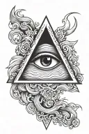 all seeing eye + triangle outline + waves flowing tattoo design idea