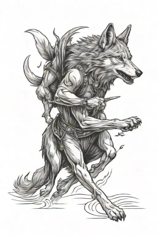 the wolf runs after the rabbit tattoo design idea