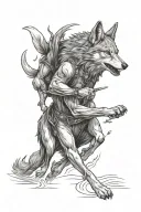 the wolf runs after the rabbit tattoo design idea