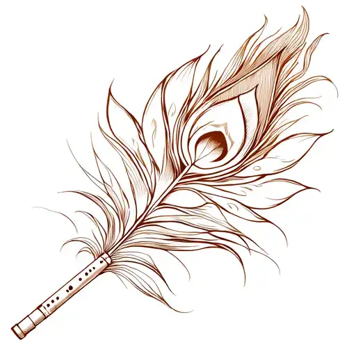 Create a sketch design for tattoo. This design should have 3 things in it peacock feather, flute, lotus flower. they 3 s tattoo design idea