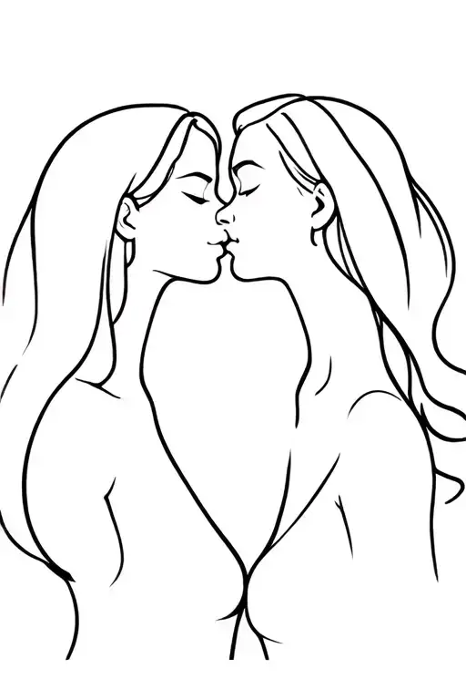 lesbian couple kissing tattoo design idea