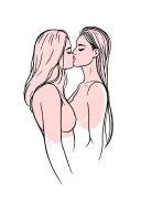 lesbian couple kissing tattoo design idea