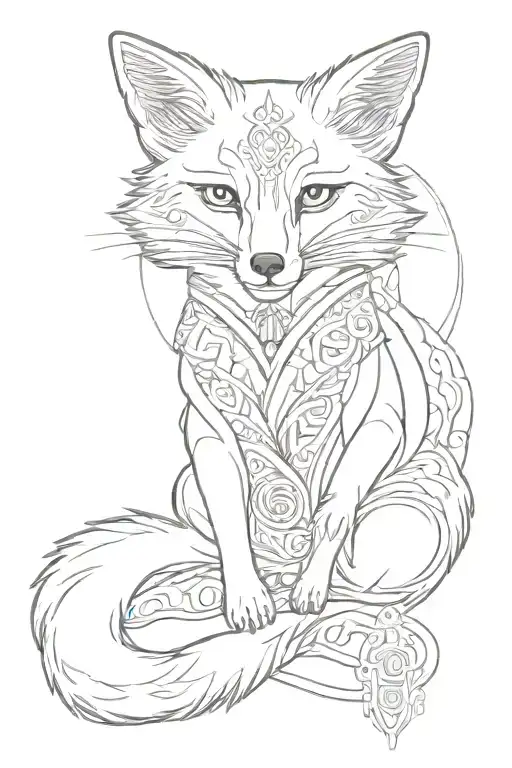 kitsune fox as omamori talisman tattoo design idea