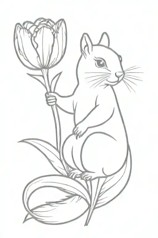 Squirrel holding Tulip flower tattoo design idea