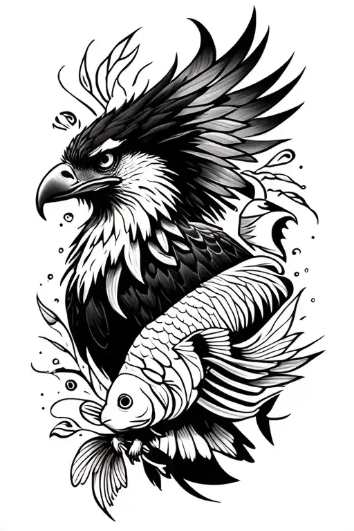 eagle and fish and clown fish tattoo design idea