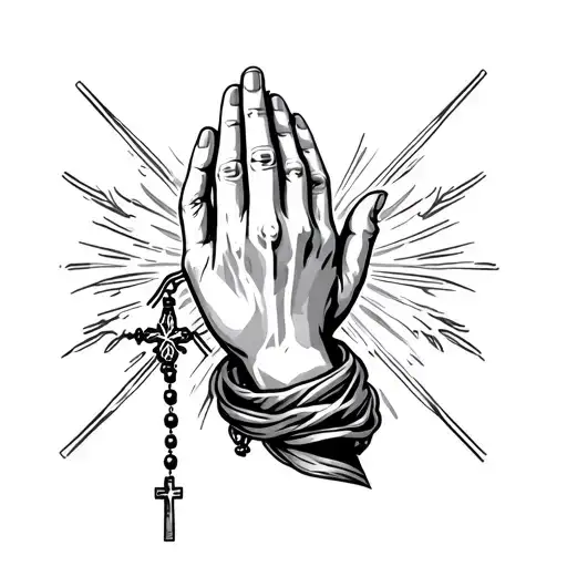 pray hand and rosary wrapped tattoo design idea