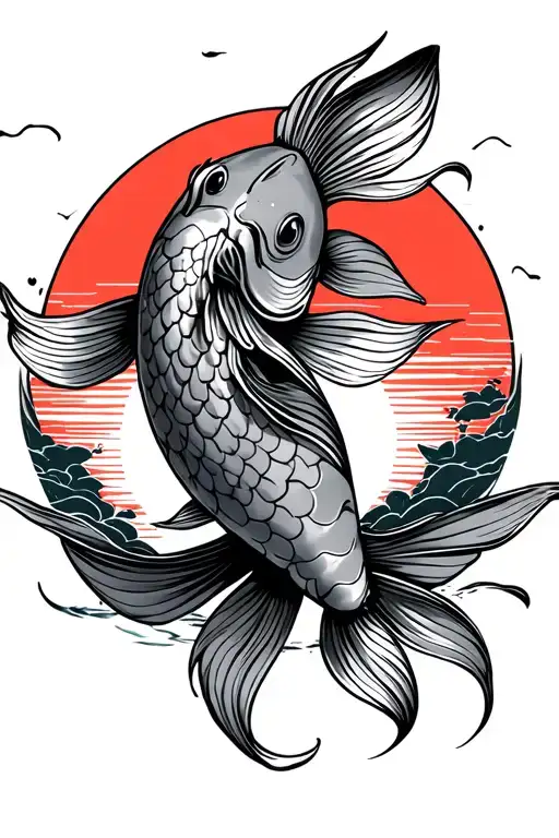koi carp rising sun japanese style tattoo design idea